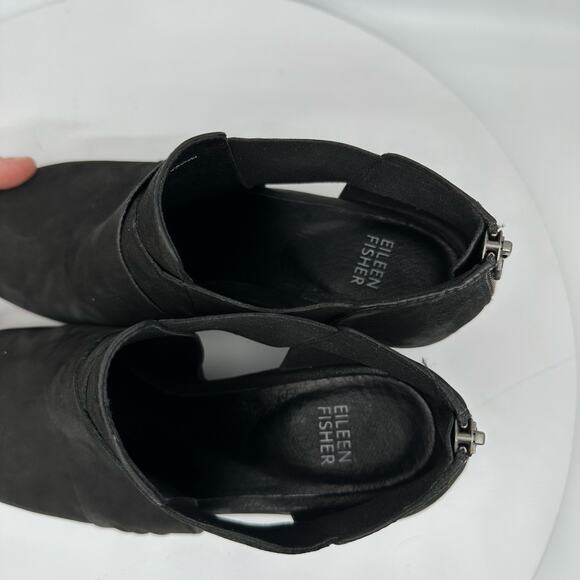 Eileen Fisher Vero Cuoio Alas Black Suede Cut Out Ankle Booties Womens Size 8.5 - Picture 11 of 14
